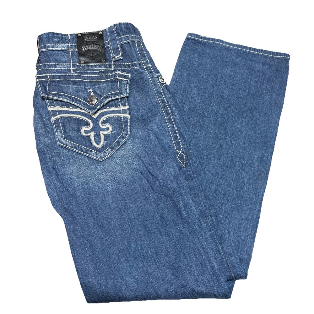 rock revival jeans mens 38x33 Paul Straight Y2K Thick Stitch Flap Pocket Baggy